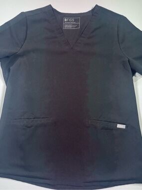 FIGS Casma Three-Pocket V-Neck Scrub Top, Black, Size L, EUC